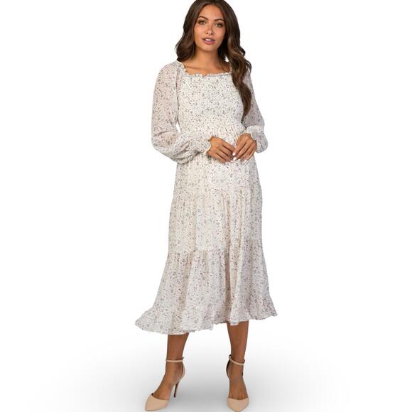 Pinkblush Dresses & Skirts - &Merci x PinkBlush Ivory Floral Smocked Maternity Midi Dress – Size Small